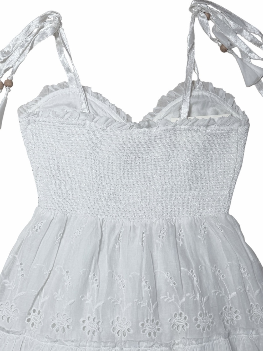 LoveShackFancy Ivory Tie Shoulder Olani Mini Dress Womans M - Picture 7 of 9